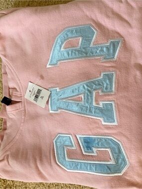 GAP Pink Pullover Sweatshirt with Light Blue Logo Patch
